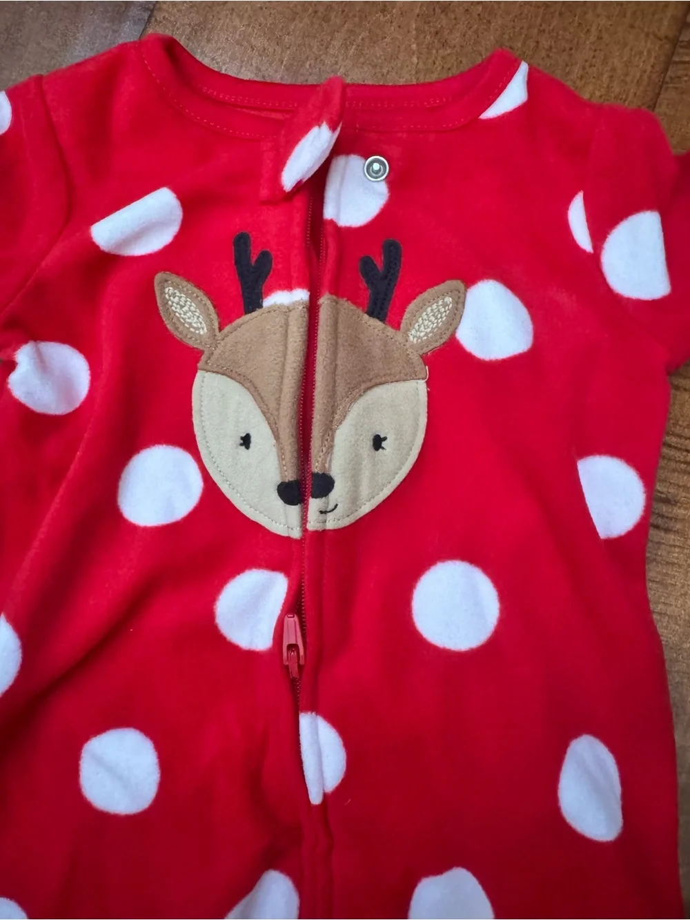 Carter's Red Polka Dot Reindeer Footed One-Piece
